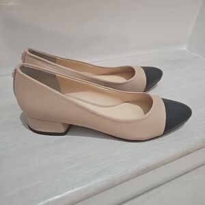Ivanka Trump Beige and Black Cap Toe Flats